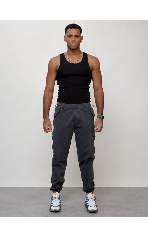 Мужские брюки карго с накладными карманами, тёмно-серые. в Тюмени