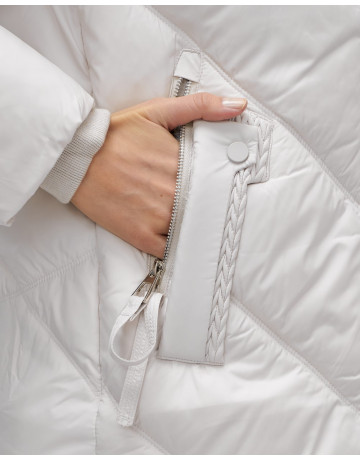 Женский зимний пуховик с мехом эко-овчины, бежевый, модный. в Тюмени