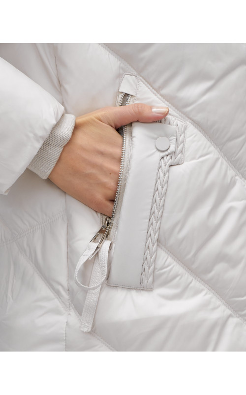 Женский зимний пуховик с мехом эко-овчины, бежевый, модный. в Тюмени