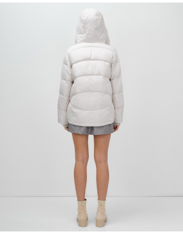 Женский зимний пуховик с мехом эко-овчины, бежевый, модный. в Тюмени