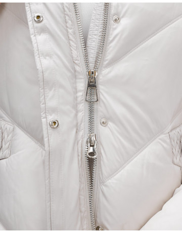 Женский зимний пуховик с мехом эко-овчины, бежевый, модный. в Тюмени