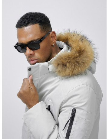 Мужская зимняя удлиненная парка с мехом, светло-серая в Тюмени