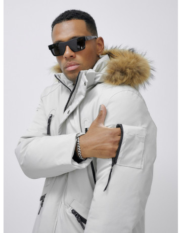 Мужская зимняя удлиненная парка с мехом, светло-серая в Тюмени