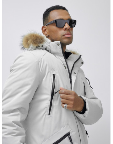 Мужская зимняя удлиненная парка с мехом, светло-серая в Тюмени