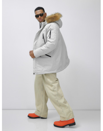 Мужская зимняя удлиненная парка с мехом, светло-серая в Тюмени