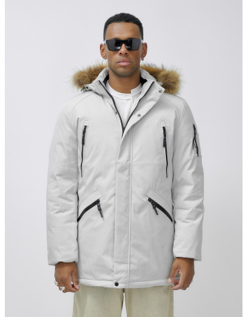 Мужская зимняя удлиненная парка с мехом, светло-серая в Тюмени