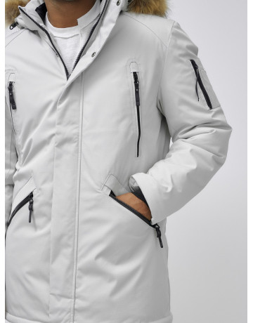 Мужская зимняя удлиненная парка с мехом, светло-серая в Тюмени