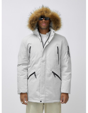 Мужская зимняя удлиненная парка с мехом, светло-серая в Тюмени