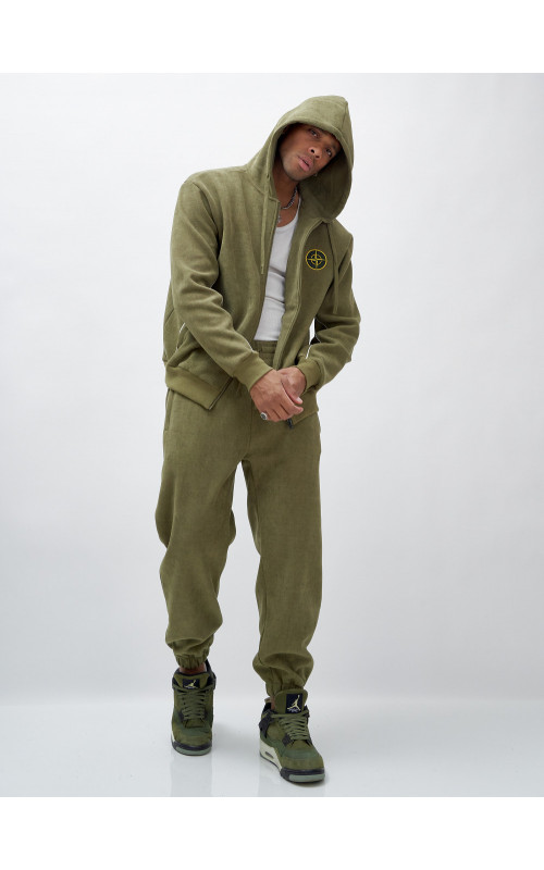 Мужской демисезонный спортивный костюм на флисе, хаки, для спорта. в Тюмени
