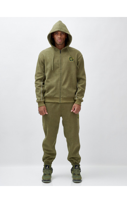 Мужской демисезонный спортивный костюм на флисе, хаки, для спорта. в Тюмени