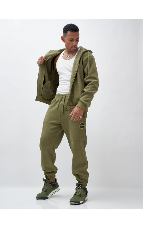 Мужской демисезонный спортивный костюм на флисе, хаки, для спорта. в Тюмени