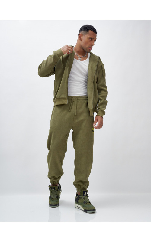 Мужской демисезонный спортивный костюм на флисе, хаки, для спорта. в Тюмени