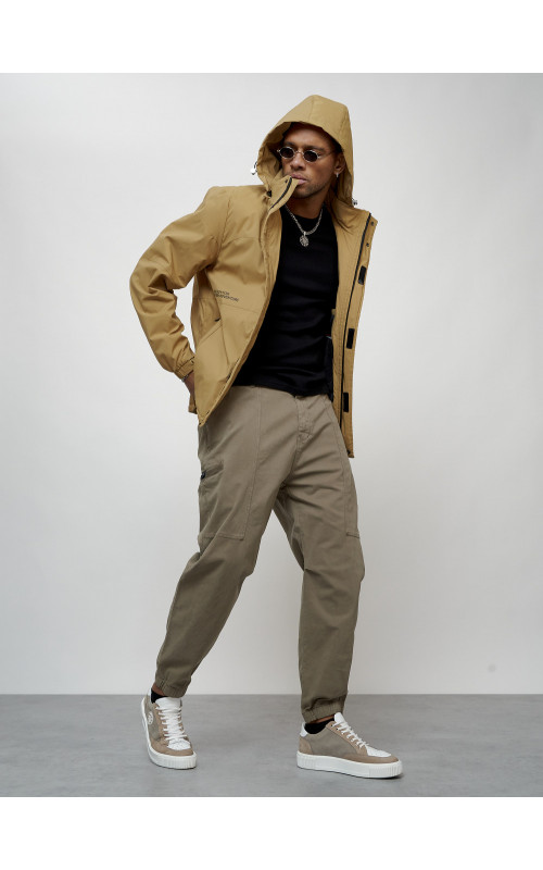 Мужская спортивная куртка с капюшоном, весна, бежевый, для активного отдыха в Тюмени