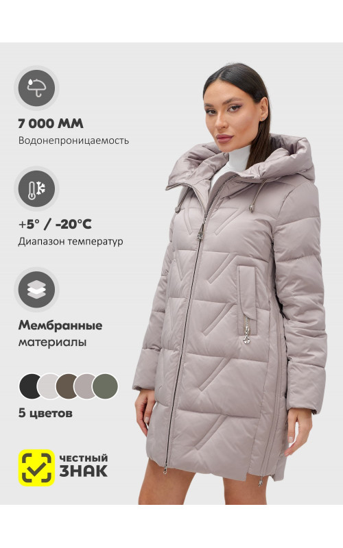 Пуховик зимний женский классический с капюшоном, светло-коричневый. в Тюмени