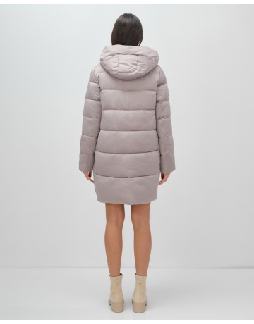 Пуховик зимний женский классический с капюшоном, светло-коричневый. в Тюмени