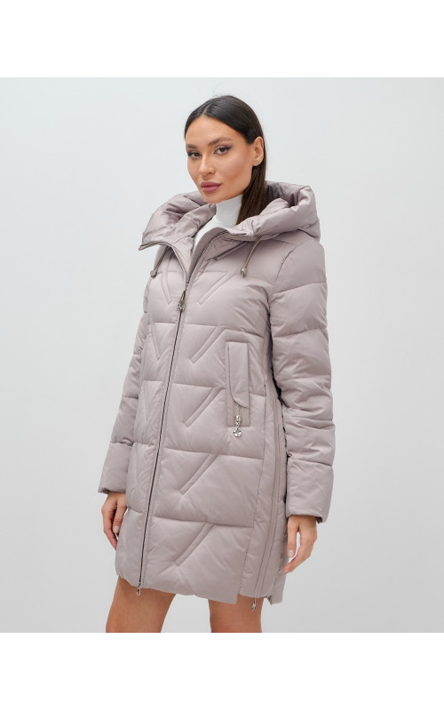 Пуховик зимний женский классический с капюшоном, светло-коричневый. в Тюмени