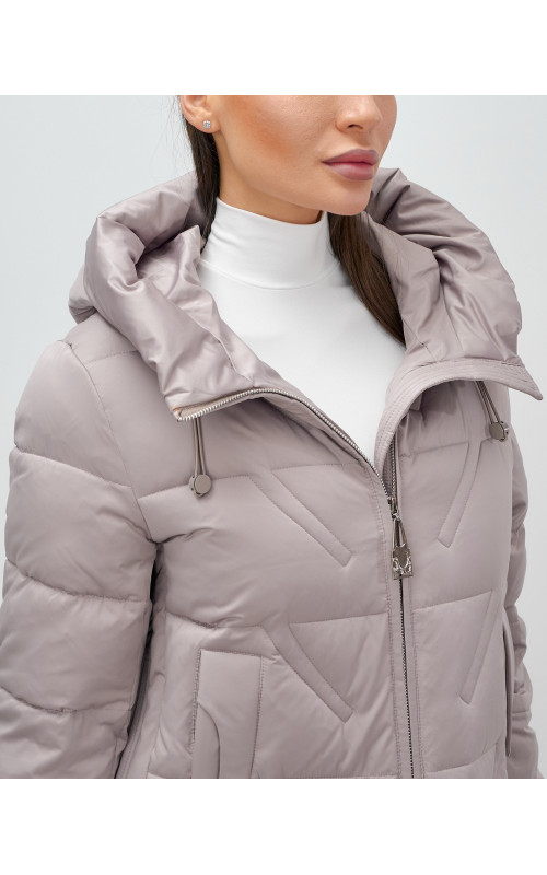 Пуховик зимний женский классический с капюшоном, светло-коричневый. в Тюмени