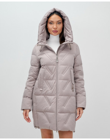 Пуховик зимний женский классический с капюшоном, светло-коричневый. в Тюмени