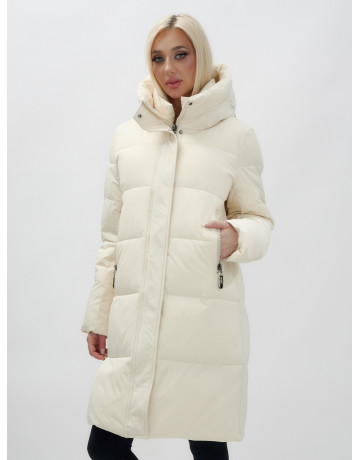 Женский зимний пуховик с капюшоном, удлинённый, бежевый. в Тюмени