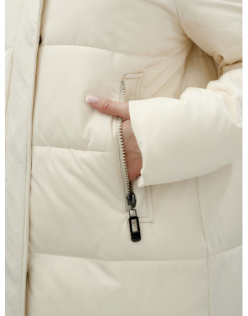 Женский зимний пуховик с капюшоном, удлинённый, бежевый. в Тюмени