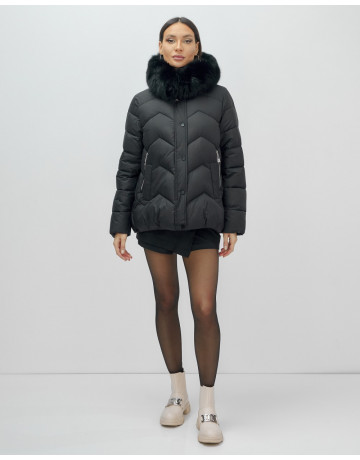 Женский зимний пуховик с мехом и капюшоном, чёрный. в Тюмени