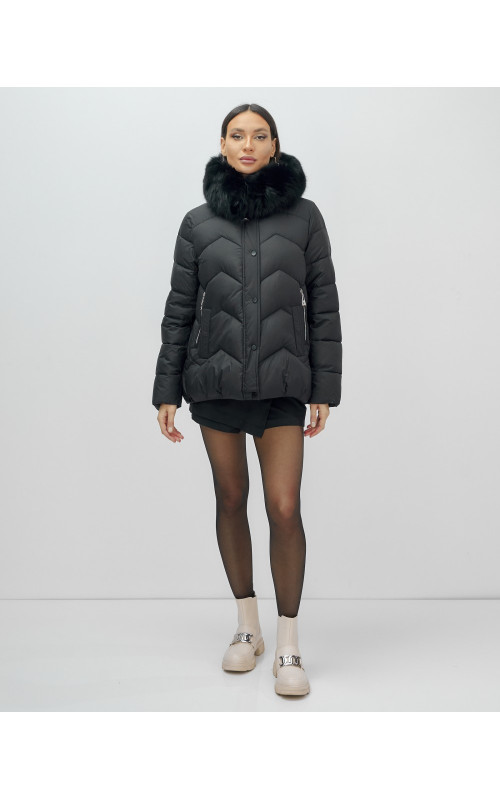 Женский зимний пуховик с мехом и капюшоном, чёрный. в Тюмени