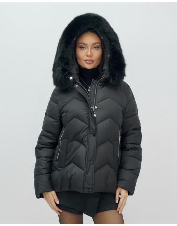 Пуховик для леди с защитой от влаги, песцовым мехом, чёрный.