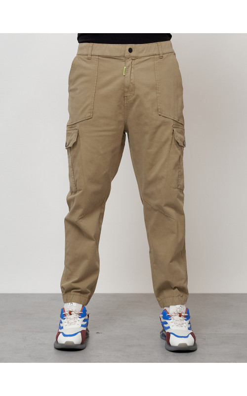 Мужские брюки карго с накладными карманами, бежевые в Тюмени