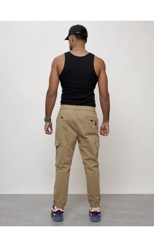 Мужские брюки карго с накладными карманами, бежевые в Тюмени