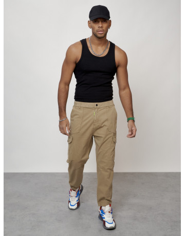 Мужские брюки карго с накладными карманами, бежевые в Тюмени