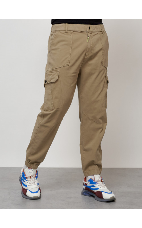 Мужские брюки карго с накладными карманами, бежевые в Тюмени