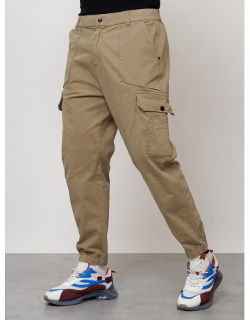 Мужские брюки карго с накладными карманами, бежевые в Тюмени