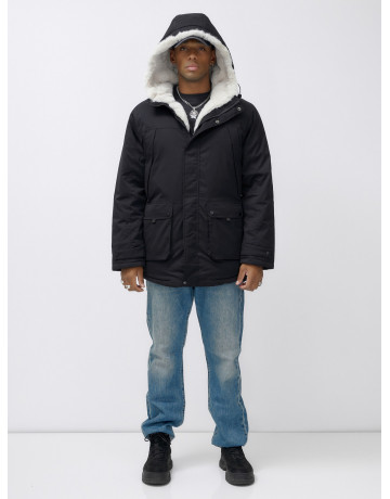 Мужская зимняя удлиненная парка с мехом, чёрная. в Тюмени