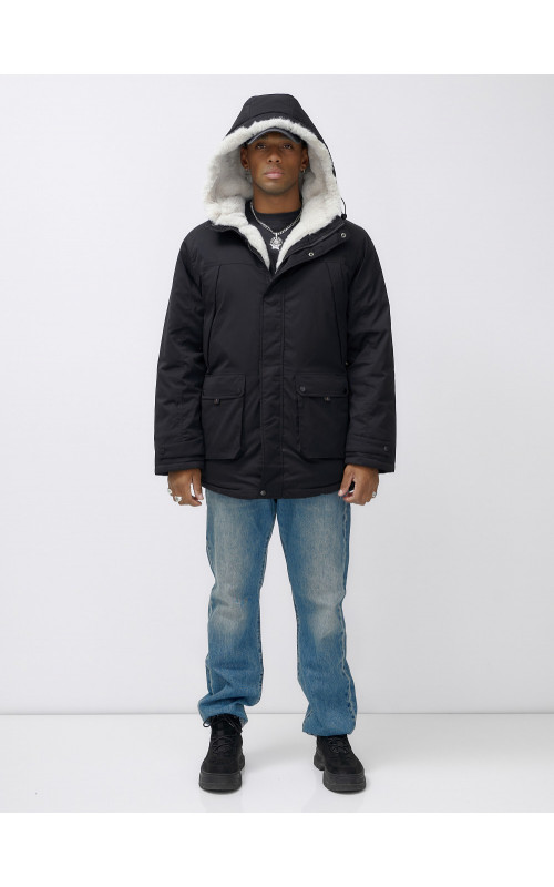 Мужская зимняя удлиненная парка с мехом, чёрная. в Тюмени