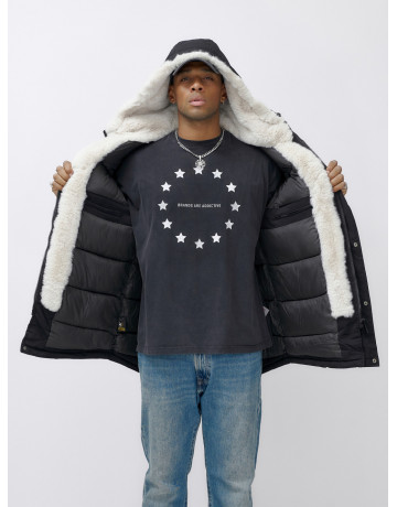 Мужская зимняя удлиненная парка с мехом, чёрная. в Тюмени