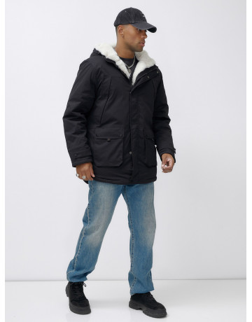 Мужская зимняя удлиненная парка с мехом, чёрная. в Тюмени