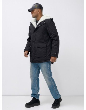 Мужская зимняя удлиненная парка с мехом, чёрная. в Тюмени