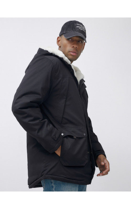 Мужская зимняя удлиненная парка с мехом, чёрная. в Тюмени