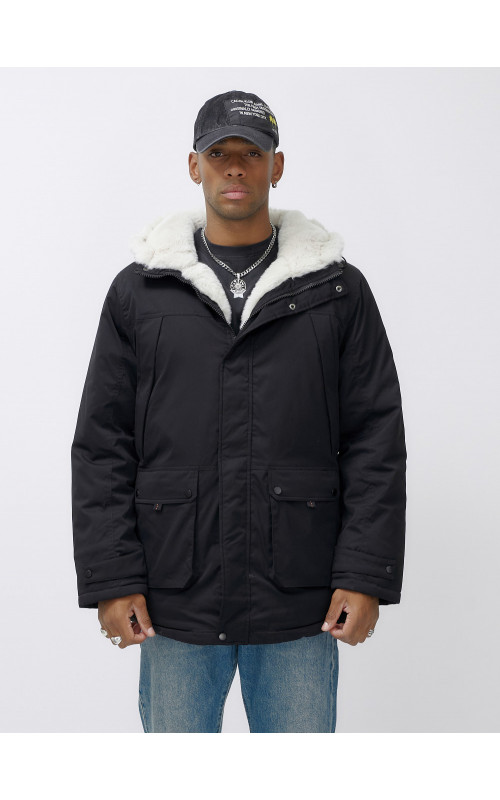 Мужская зимняя удлиненная парка с мехом, чёрная. в Тюмени