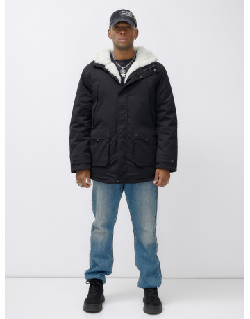 Мужская зимняя удлиненная парка с мехом, чёрная. в Тюмени