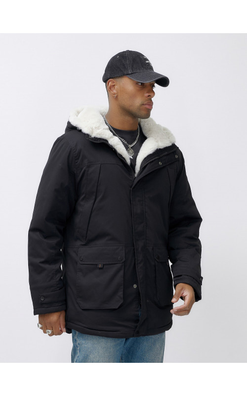 Мужская зимняя удлиненная парка с мехом, чёрная. в Тюмени