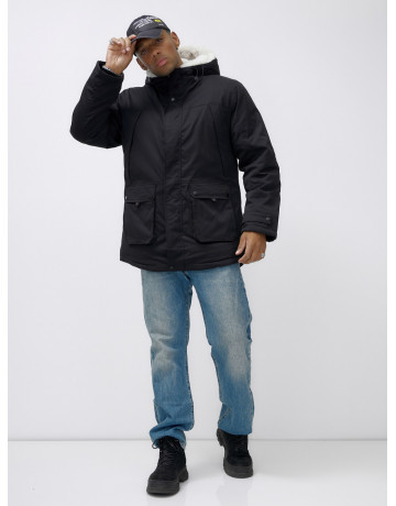Мужская зимняя удлиненная парка с мехом, чёрная. в Тюмени