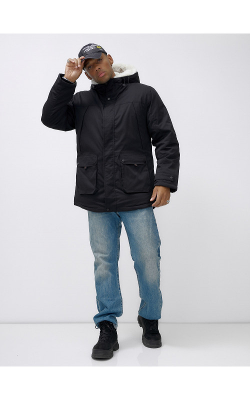 Мужская зимняя удлиненная парка с мехом, чёрная. в Тюмени