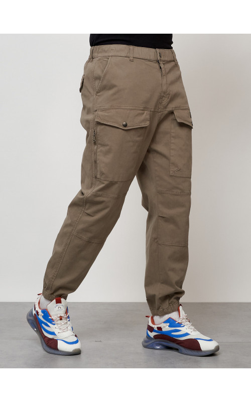 Мужские брюки карго с накладными карманами, бежевые в Тюмени