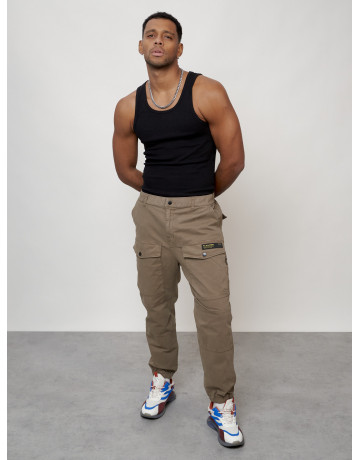 Мужские брюки карго с накладными карманами, бежевые в Тюмени