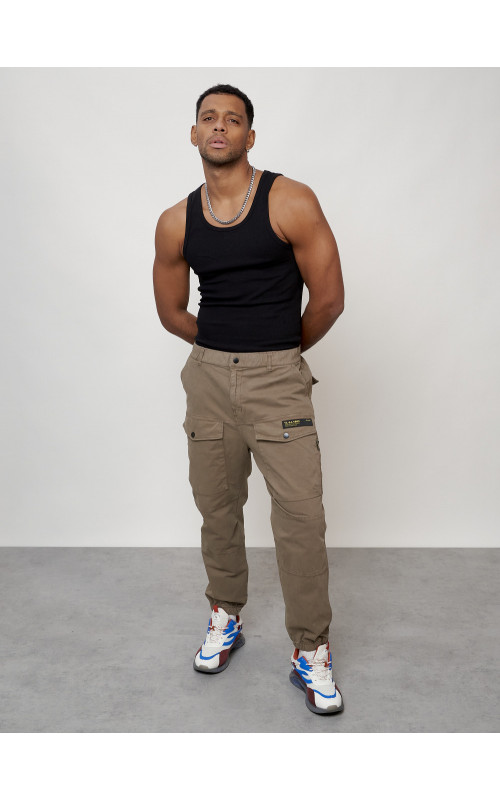 Мужские брюки карго с накладными карманами, бежевые в Тюмени