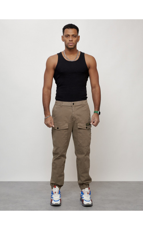 Мужские брюки карго с накладными карманами, бежевые в Тюмени