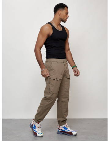 Мужские брюки карго с накладными карманами, бежевые в Тюмени