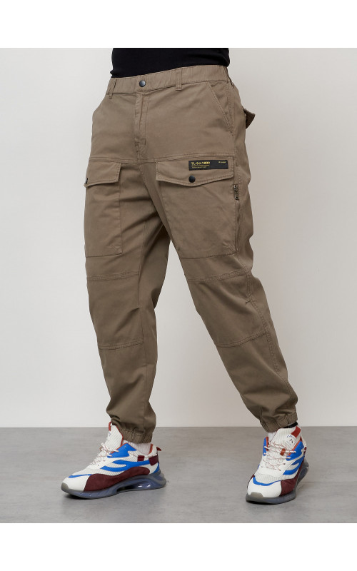Мужские брюки карго с накладными карманами, бежевые в Тюмени