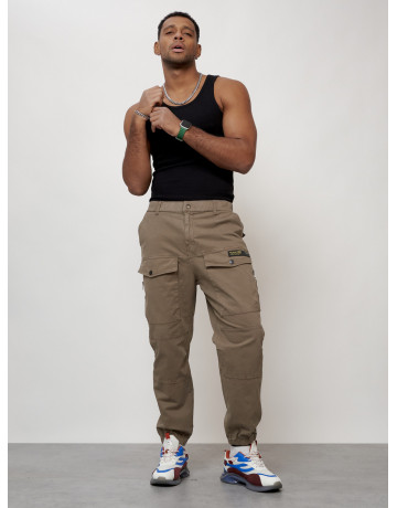 Мужские брюки карго с накладными карманами, бежевые в Тюмени